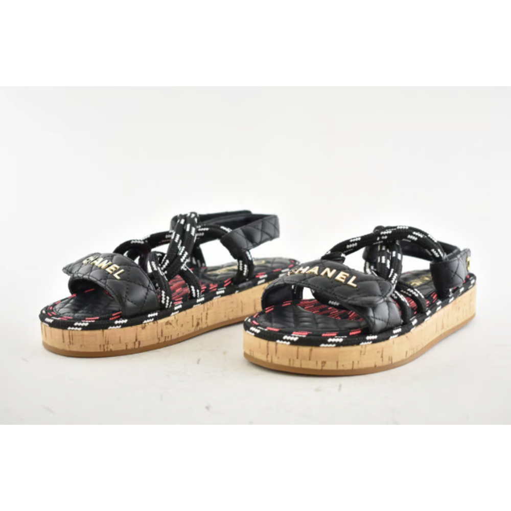 Chanel 20S White Black Cord Rope Quilted CC Logo Mule Slide Strap Sandal Flat 36 - Picture 8 of 12